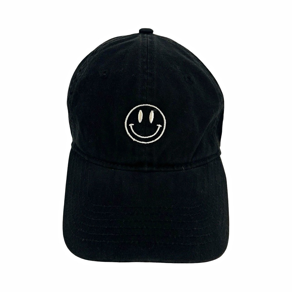 Black Smiley Face Hat Embroidered Dad Cap Adjustable Strapback Y2K Streetwear
